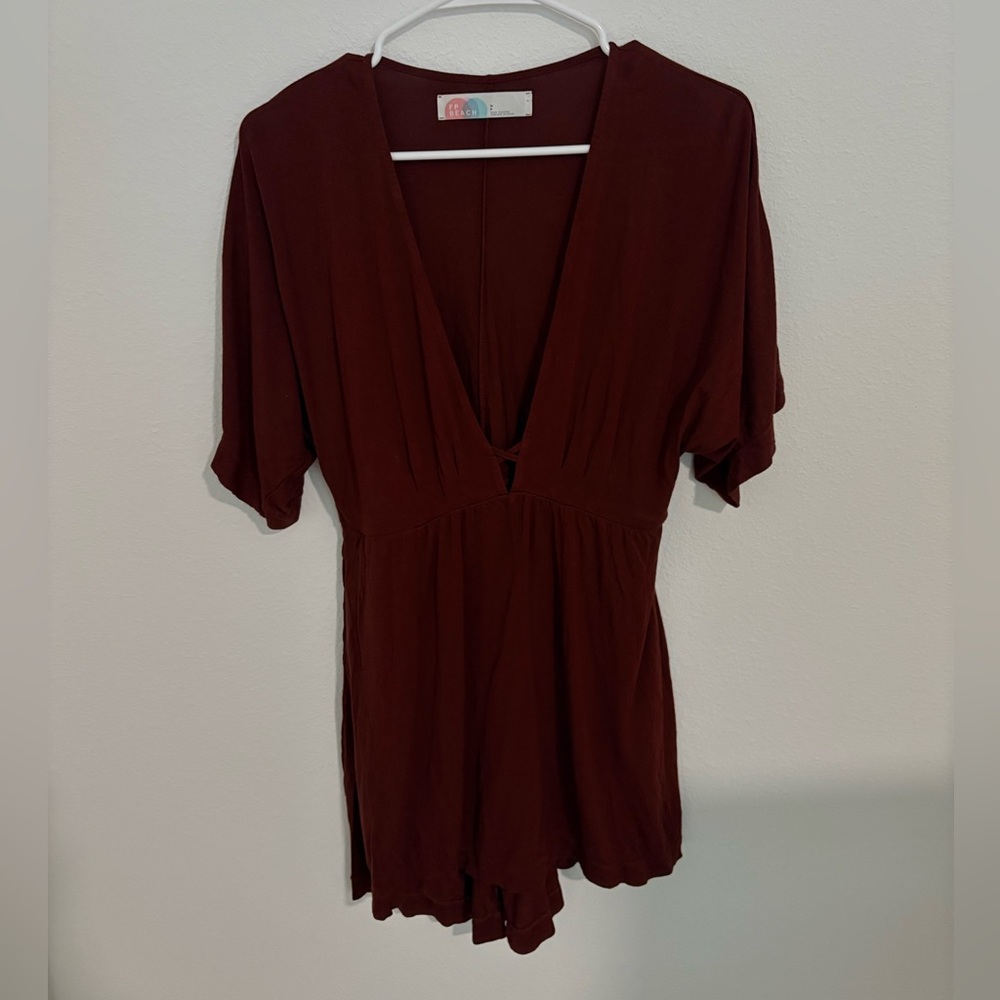 Free People Beach V-Neck Short Sleeve Tunic Dress - Picture 2 of 4